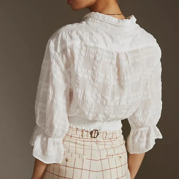 Anthropologie Banded Surplice V - Neck Blouse White Size Large - Picture 4 of 13